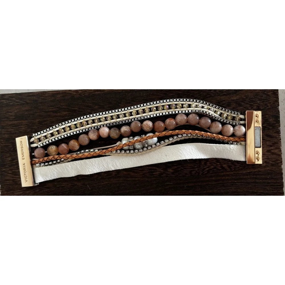 Victoria Emerson Boho Cuff Bracelet Magnetic Clasp‎ Multi Strand Beads Jewelry